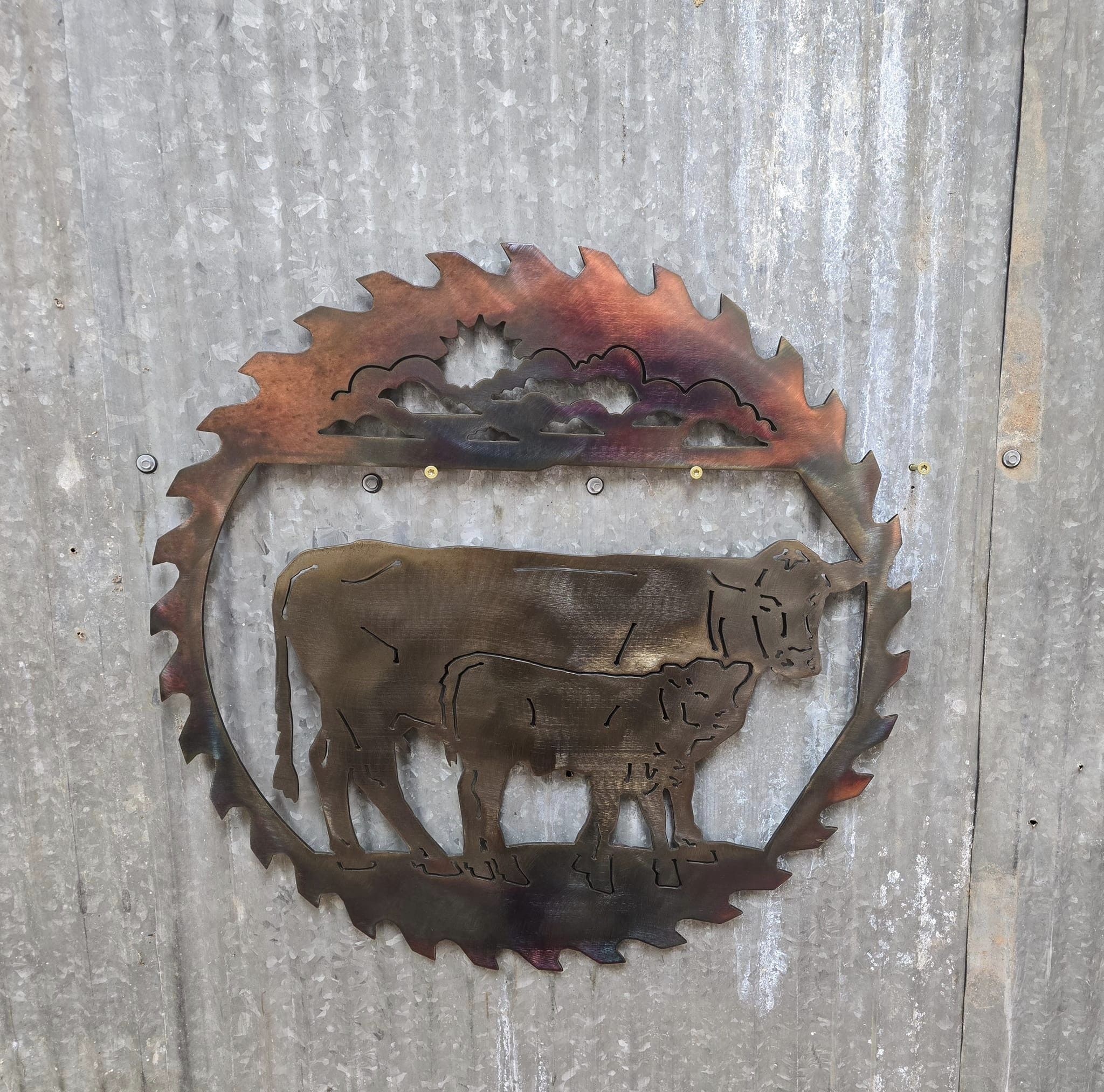 Cow Calf Sawblade – Farm & Ranch Metal Wall Art