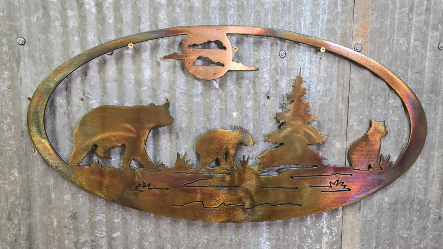 Momma Bear and Cubs Metal Scene Sign