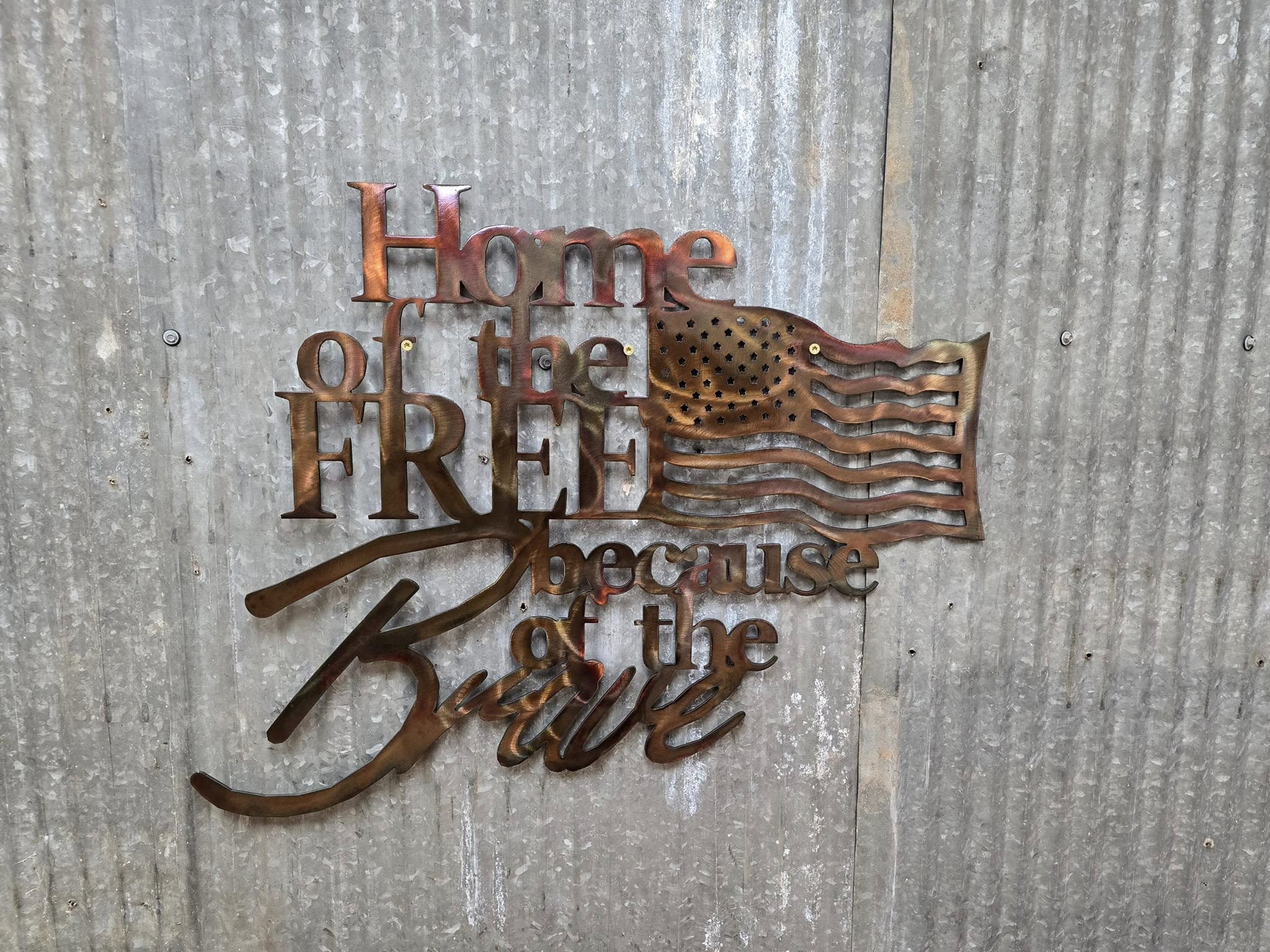 Home of the Free Metal Wall Sign – Patriotic Home Décor